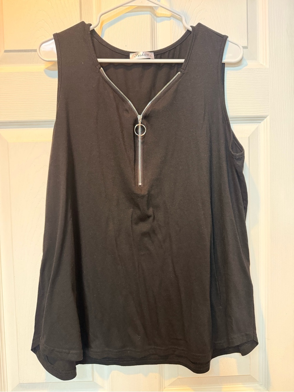 Black Sleeveless Tank with Front Zip Ring